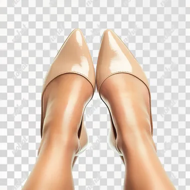a Pov picture og a pair og women feet wearing high heels for a night out, white background