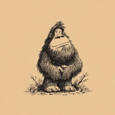 bigfoot hand drawn cartoonish style plain background