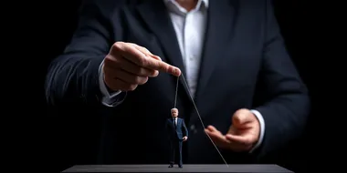 Shadowy Figure Influencing Politician. A mysterious figure in the background pulling strings, while a politician is seen making decisions in the foreground.  rivs4sa   --s 750