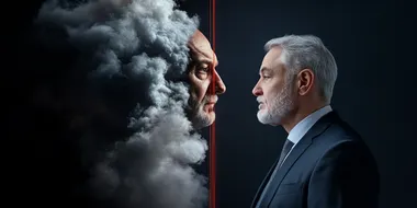 Shadowy Figure Influencing Politician. A mysterious figure in the background pulling strings, while a politician is seen making decisions in the foreground.  rivs4sa   --s 750
