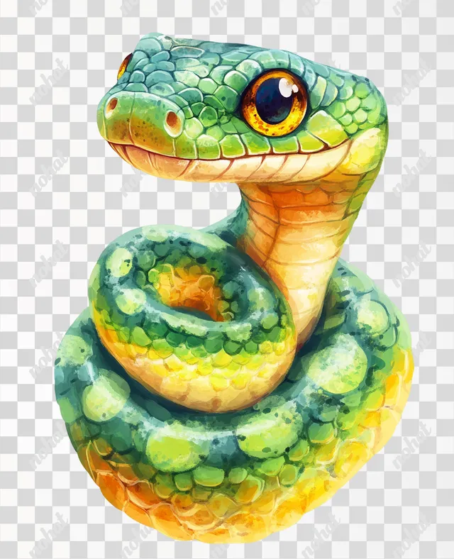 Whimsical Snake: Brush-Painted Cartoon Delight