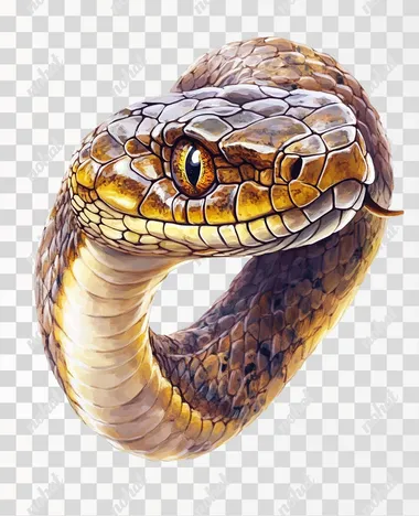 cartoon snake on white background, drawing, painted with brush and paints