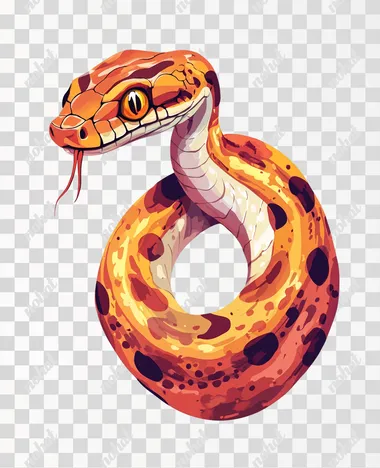 cartoon snake on white background, drawing, painted with brush and paints