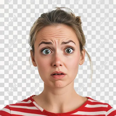 A worried 35-year-old woman. UHD. Realistic. White background.