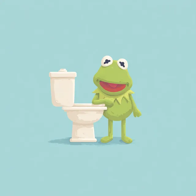 Happy Cartoon Frog by Toilet
