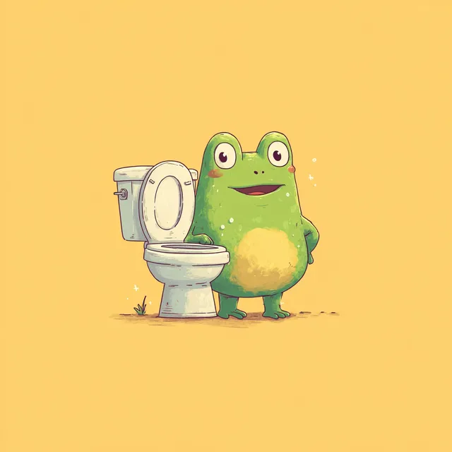 Happy Cartoon Frog with Toilet