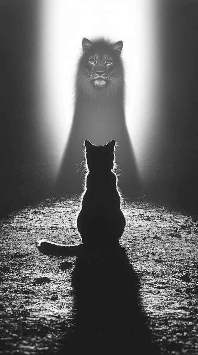 Shadow Play: The Lion's Silhouette and the Cat's Gaze