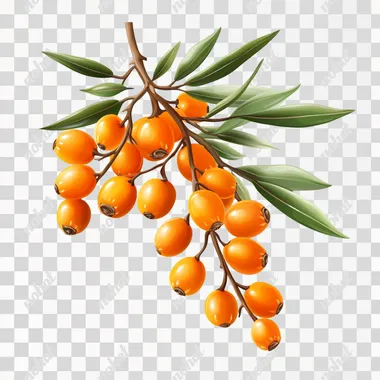 Sea buckthorn isolated on the white. Vector illustration in 3d style. The concept of realistic image of medical plants, herbs. Designed to create package of health, beauty natural products.
