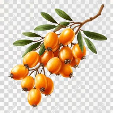 Sea buckthorn isolated on the white. Vector illustration in 3d style. The concept of realistic image of medical plants, herbs. Designed to create package of health, beauty natural products.