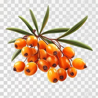 Sea buckthorn isolated on the white. Vector illustration in 3d style. The concept of realistic image of medical plants, herbs. Designed to create package of health, beauty natural products.