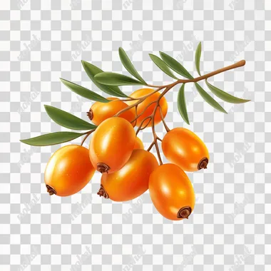Sea buckthorn isolated on the white. Vector illustration in 3d style. The concept of realistic image of medical plants, herbs. Designed to create package of health, beauty natural products.