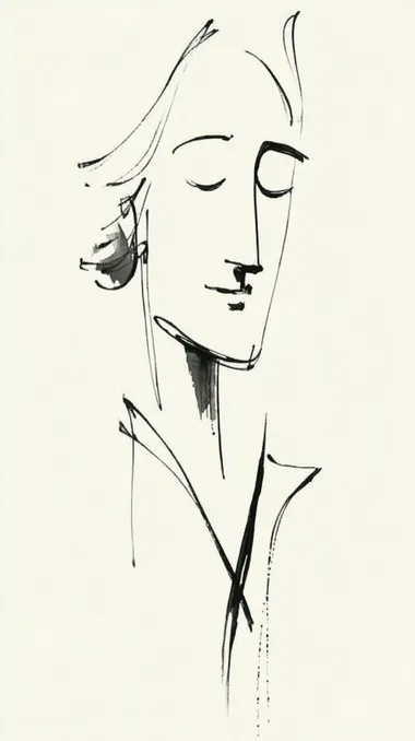 A simple line drawing of a womans face, minimalistic and elegant. The lines should be clean and bold on a white background, capturing Picasso's iconic doodle style, focusing more on simplicity and form than detail.  --s 1000