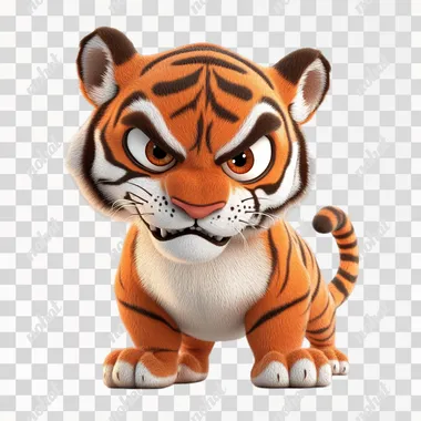 A cartoon tiger, it looks ill and ugly. white background, presenting a strong three-dimensional sense. The bright light is used to highlight its evil expression.