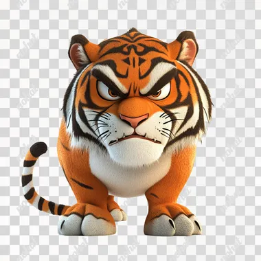A cartoon tiger, it looks ill and ugly. white background, presenting a strong three-dimensional sense. The bright light is used to highlight its evil expression.