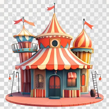children's illustration cartoon stylization, circus building, no background