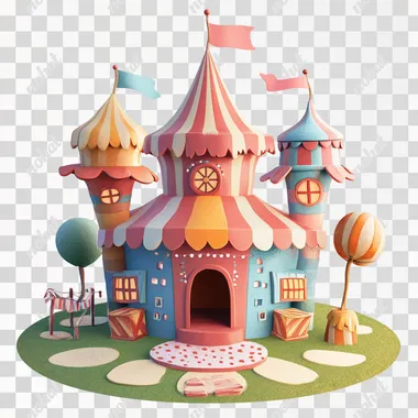 children's illustration cartoon stylization, circus building, no background