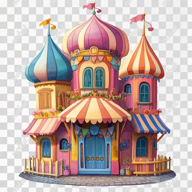 children's illustration cartoon stylization, circus building, no background