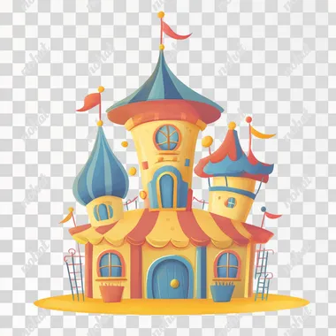 children's illustration cartoon stylization, circus building, no background