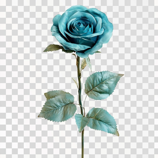 vertical teal blue rose with blank white background