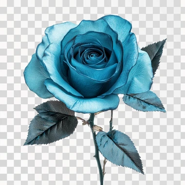 vertical teal blue rose with blank white background