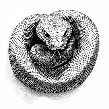 coiled up Mamba snake "8" flat mamba snake illustration, linework, black and white