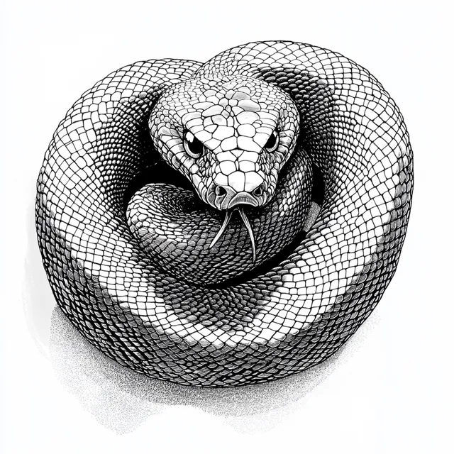 Coiled Black and White Mamba Snake Illustration from African Habitat