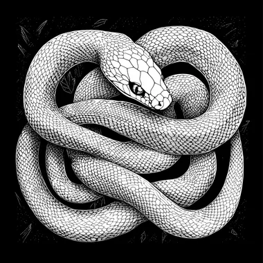 coiled up Mamba snake "8" flat mamba snake illustration, linework, black and white