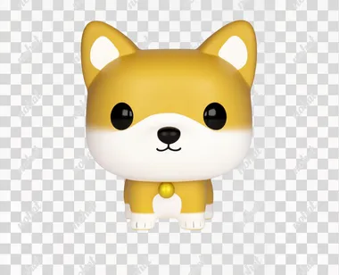 a funko pop style character of a shiba inu on white background