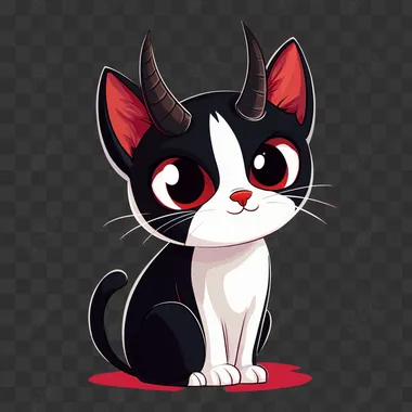 A cute cartoon of a tuxedo colored cat with devil horns