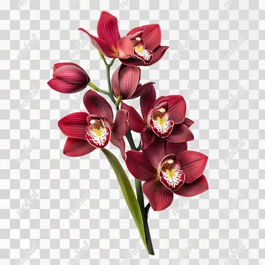 Burgundy Cymbidium orchid On a white background