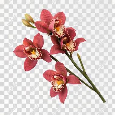 Burgundy Cymbidium orchid On a white background