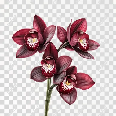Burgundy Cymbidium orchid On a white background