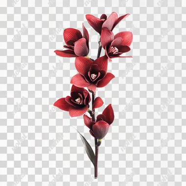 Burgundy Cymbidium orchid On a white background