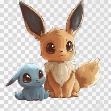 draw me a fusion of two pokmon from the pokmon series: eevee merged with Stitch