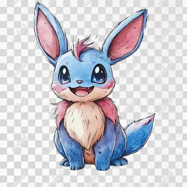 draw me a fusion of two pokmon from the pokmon series: eevee merged with Stitch