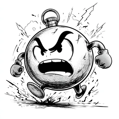 Comic-style bomb from counter strike with a cute angry face and ticking timer, dynamic pose, clean vector art, white background, no text, vector style