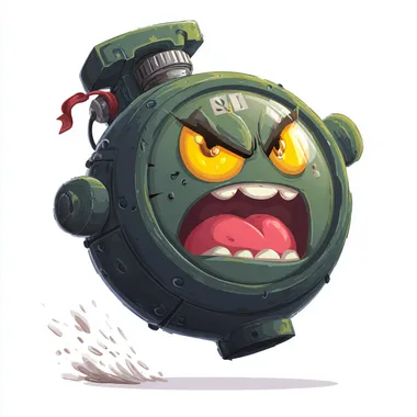 Comic-style bomb from counter strike with a cute angry face and ticking timer, dynamic pose, clean vector art, white background, no text, vector style