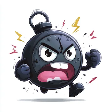 Comic-style bomb from counter strike with a cute angry face and ticking timer, dynamic pose, clean vector art, white background, no text, vector style