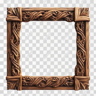 A viking wood frame with some viking ornaments white background --s 250