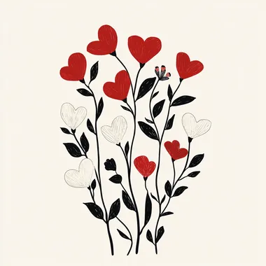 Valentine's Day clip art for Valentine's Day card covers, minimalist art style, roses shaped like hearts  rofile 51ie9ff
