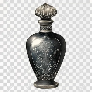gothic perfume bottle, vintage illustration, clip art, white background