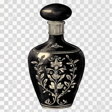 gothic perfume bottle, vintage illustration, clip art, white background