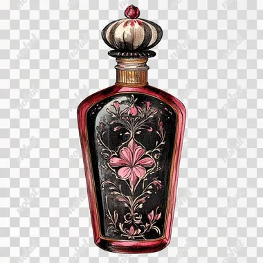 gothic perfume bottle, vintage illustration, clip art, white background