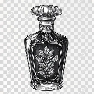 gothic perfume bottle, vintage illustration, clip art, white background
