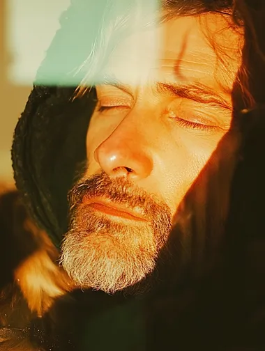 sad old man hiding a dog from snow under his jacket, minimalism, cinematic   rofile v4g3kp5