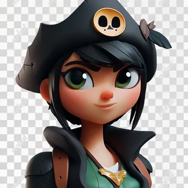 A green parrot pirate with simple facial expressions, sideways, Sitting on a branchTurned:: sideway:: face straight, sleepy face, wearing a black hat against a white background in the style of 3D game art. 3D rendered in a cartoonish and simple design, this cute character concept art could be used for mobile games. for mobile games from a 45 degree angle. The design is simple.