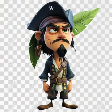 A green parrot pirate with simple facial expressions, sideways, Sitting on a branchTurned:: sideway:: face straight, sleepy face, wearing a black hat against a white background in the style of 3D game art. 3D rendered in a cartoonish and simple design, this cute character concept art could be used for mobile games. for mobile games from a 45 degree angle. The design is simple.