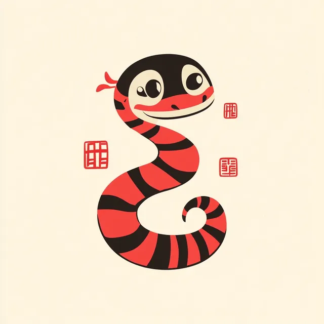 Cute Red and Black Snake on White Background - Chinese Zodiac Year of Snake