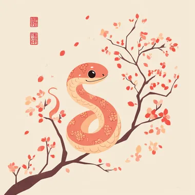 Chinese Zodiac,Chinese traditional style, year of snake, simple background, minimalism design, cute snake not scary,