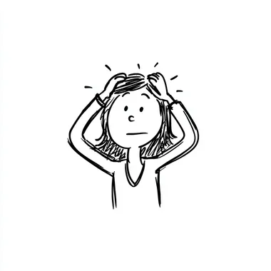 simple cartoon of a female stick figure with hands on her head looking surprised and concentrating